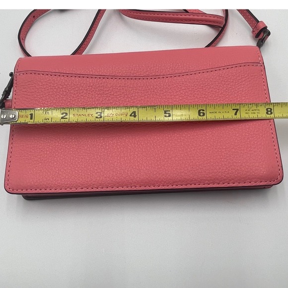 Coach Pink Leather Crossbody Shoulder Bag Chain Strap Flap Closure Zip Pocket - Picture 7 of 8